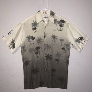 Campia Moda Men's Cream Olive Green Small Shirt Caribbean Tropical Palm Trees